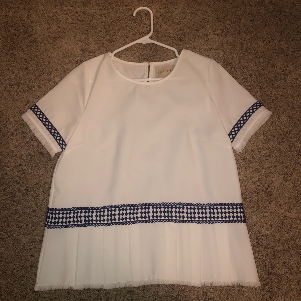 Moon River White and Navy Blue Top